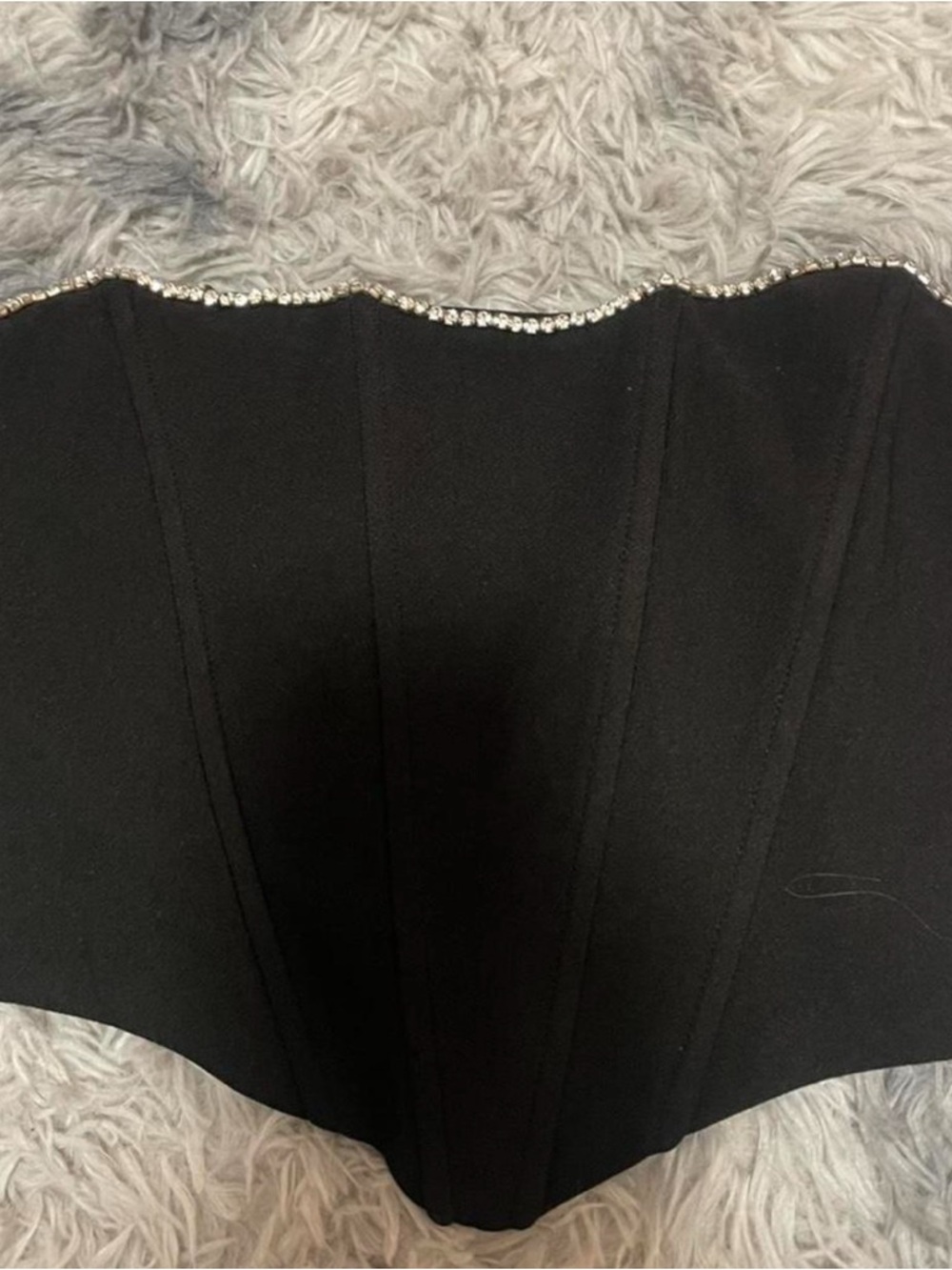 Princess Polly Black Strapless Corset Top with Rhinestone Edge